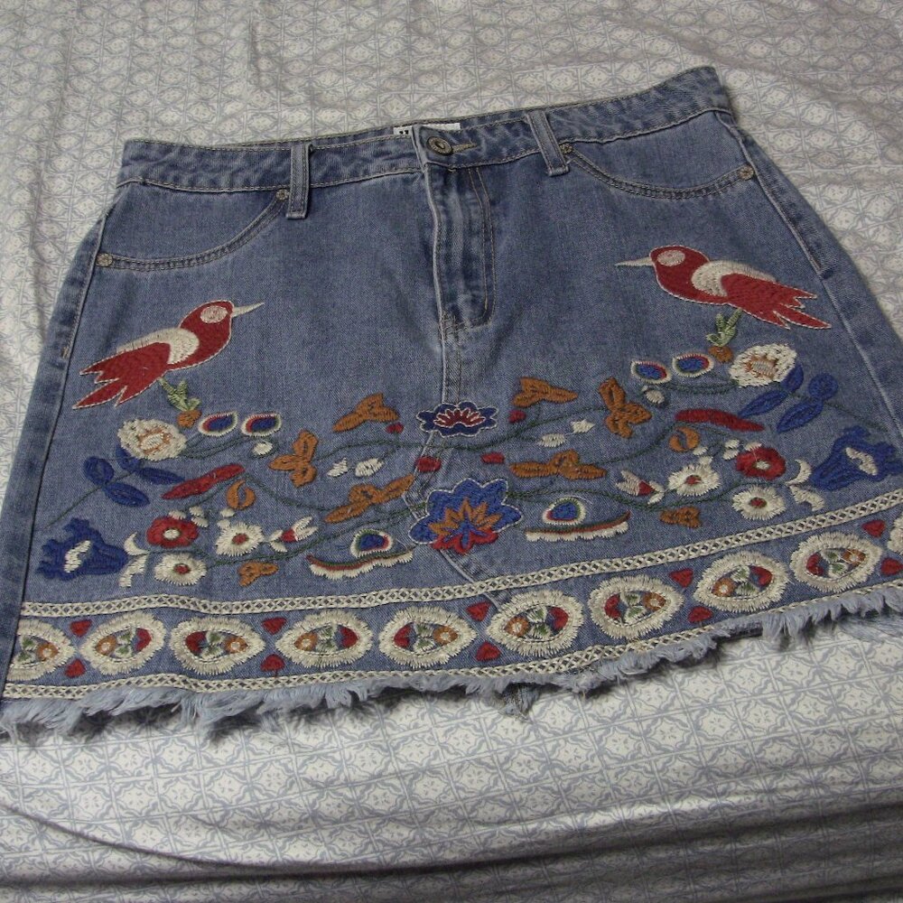 Umgee Embroidered Denim Skirt - size L